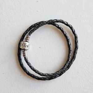 Pandora Double Charcoal Braided Leather Bracelet – 13 in